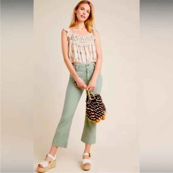 Anthropologie Pilcro High Rise Flare Sage Green Cropped Pants - Picture 11 of 11
